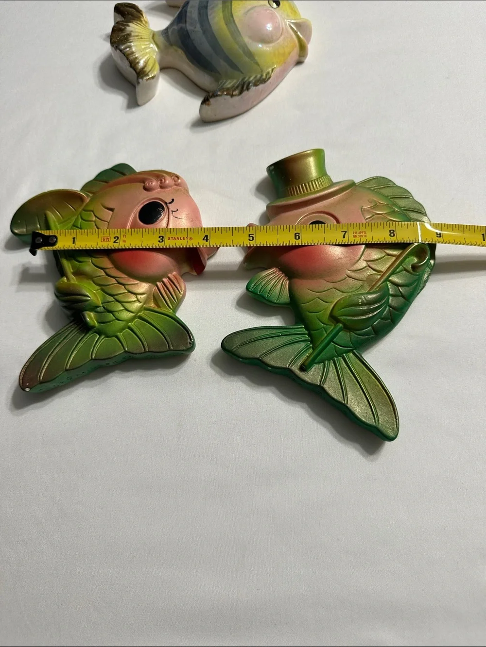 Green & Pink Decorative Fish Wall Plaques - Set of 3. 1969 Miller studio